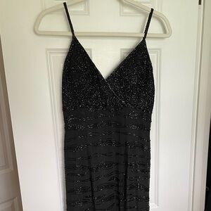Vintage Black Silk Beaded Evening Gown Black Tie Small